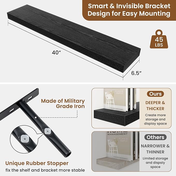fuqing Floating Shelves for Wall, Wall Mounted Wood Floating Shelf - Image 3