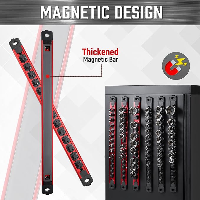 ALOANES 3-Piece Magnetic Socket Organizer, Heavy Duty Aluminum Socket Rails - Image 4