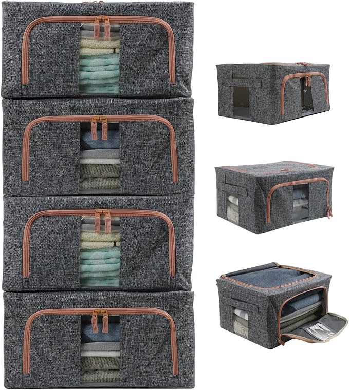 Linen Clothes Storage Bins, 2 Opening Ways Fabric Visible Lidded Storage Box - Image 7