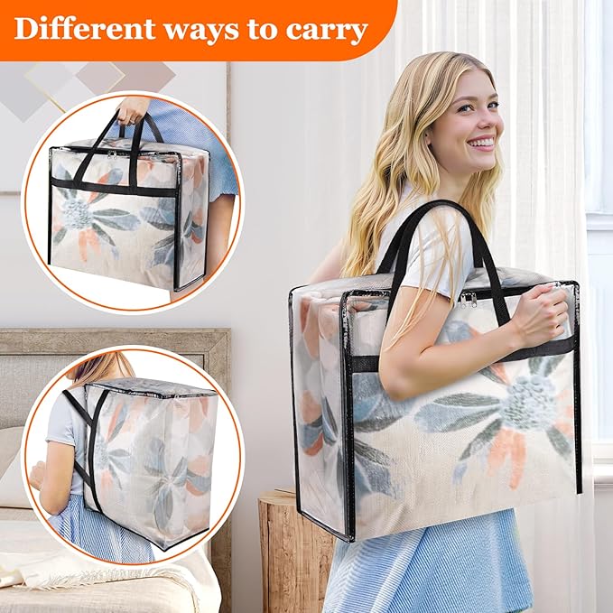8 Pack Clear Storage Bags for Comforter, Clothes & Bedding, Plastic Blanket - Image 4