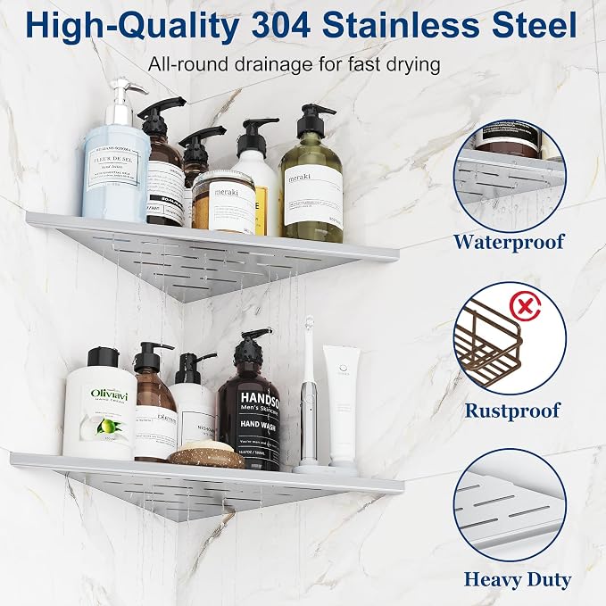 Corner Shower Shelves, 12” Recessed Tile Shower Shelf, 304 Stainless Steel - Image 7
