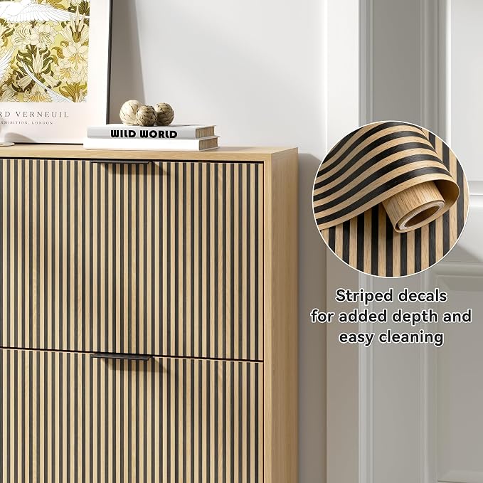 Shoe Cabinet with 4 Flip Drawers Set of 2, Narrow Wood Shoe Cabinet Storage - Image 4