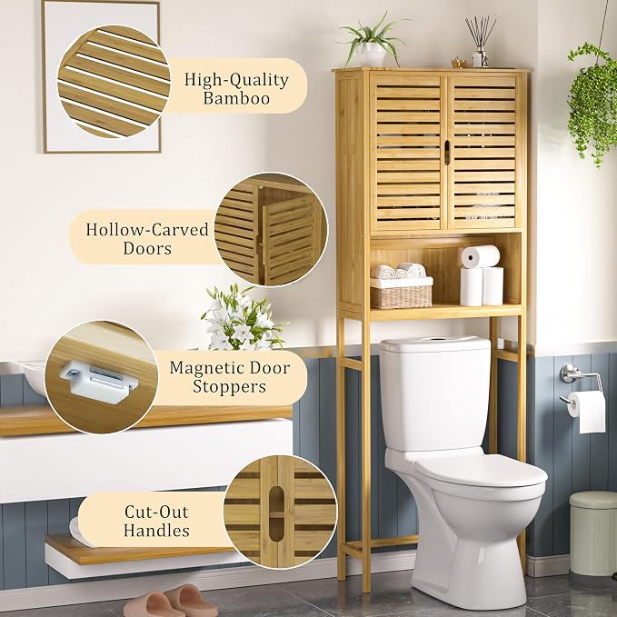 BlueWish Bamboo Over The Toilet Storage Cabinet, Over Toilet Cabinet - Image 6