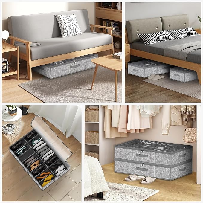 homyfort 32 Pairs Shoe Organizer Under Bed, Underbed Shoe Storage Boxes Bins - Image 7