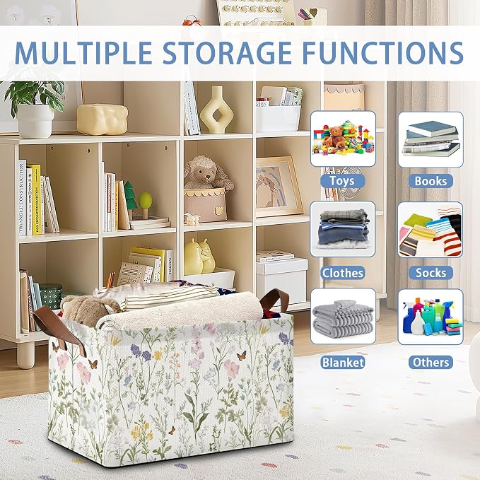 Wildflowers Butterfly Storage Baskets, Plants Botanical Foldable Large Capacity - Image 6