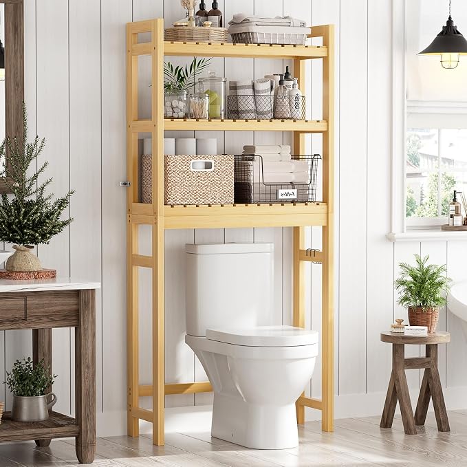 Homykic Over The Toilet Storage, 3-Tier Bamboo Bathroom Shelf - Image 2