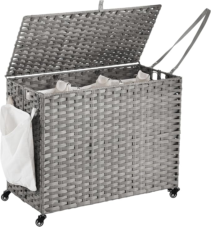 Laundry Hamper with Wheels, 52.8 Gallon Rolling Laundry Basket with Lid by Hiagnete