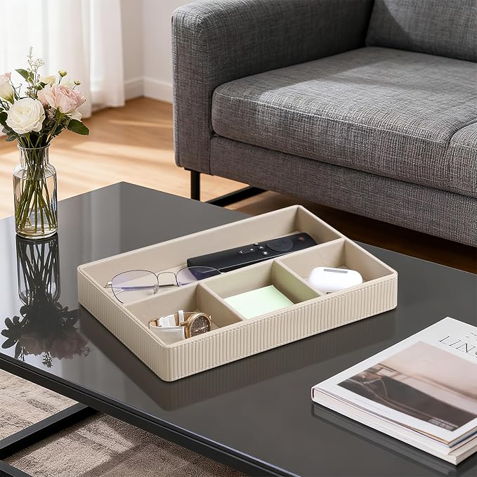 PU Leather Valet Tray, Decorative Trinket Vanity Desk Drawer Organizer Tray - Image 3