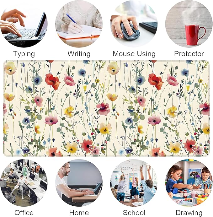 Wild Flowers Large Mouse Pad, Gaming Keyboard Desk Pad, Extended Mouse Mat - Image 7