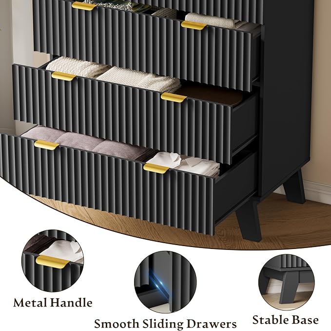 46" Tall Dresser for Bedroom, 6-Drawer Fluted Chest of Drawers, Modern Wood - Image 5