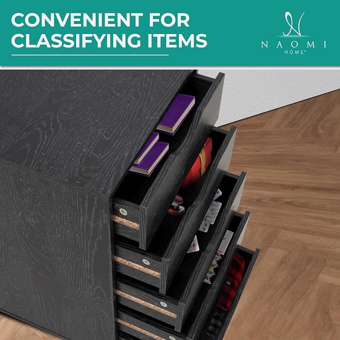 Naomi Home 5-Drawer Mobile Storage Cart Under Desk - Image 7