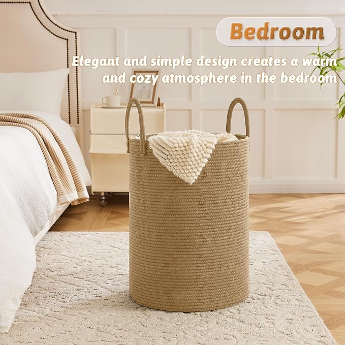Laundry Basket, Woven Cotton Rope Laundry Hamper, 60L - Image 3
