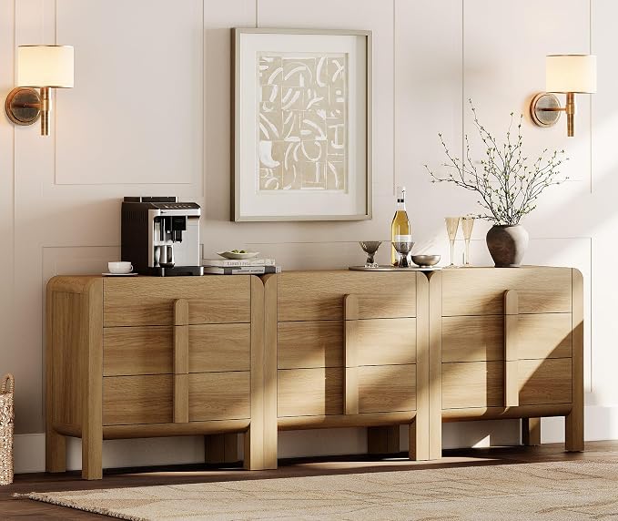 WAMPAT 3 in 1 9 Drawer Dresser for Bedroom, 94.5" Wide Mid Century Modern Wide - Image 3