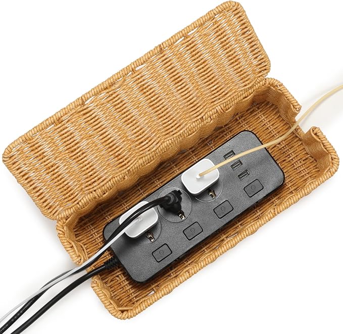 Delamu Handmade Rattan Small Cable Management Box, Cord Organizer by DELAMU