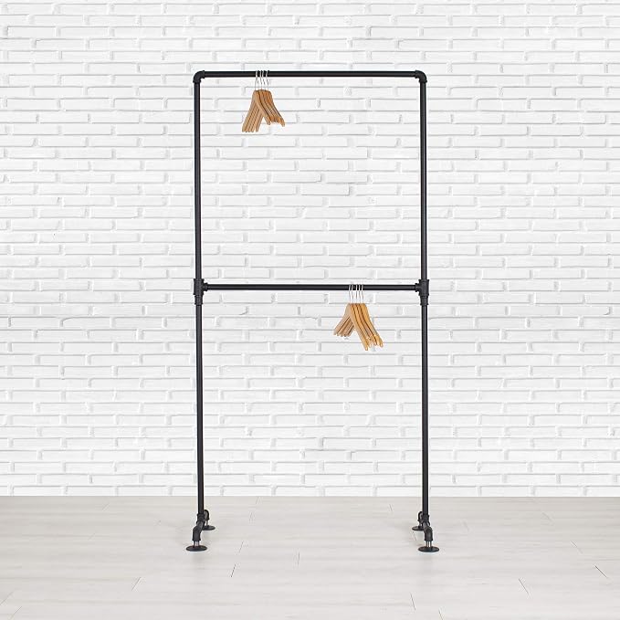 Industrial Pipe Double Rail Clothing Rack by William Robert's Vintage - Image 2