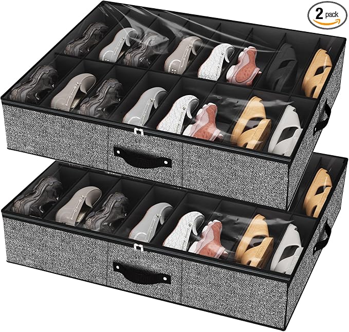 homyfort 32 Pairs Shoe Organizer Under Bed, Underbed Shoe Storage Boxes Bins by homyfort