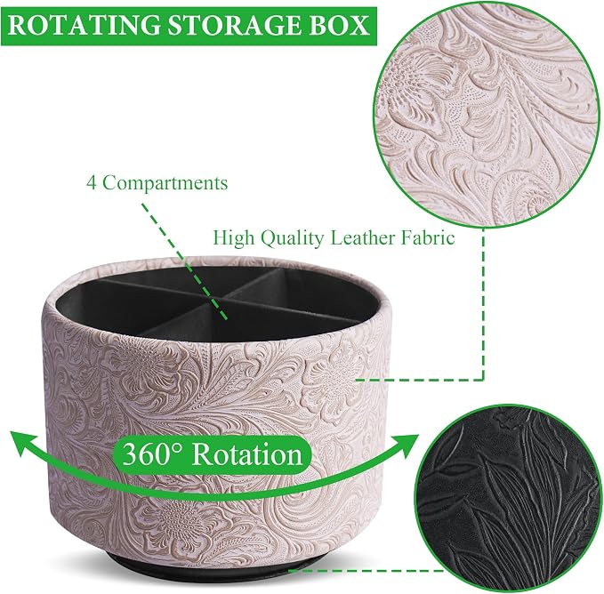 lizimandu Round Leather Art Supply Organizer, Remote Control Holder, 360 Degree - Image 3