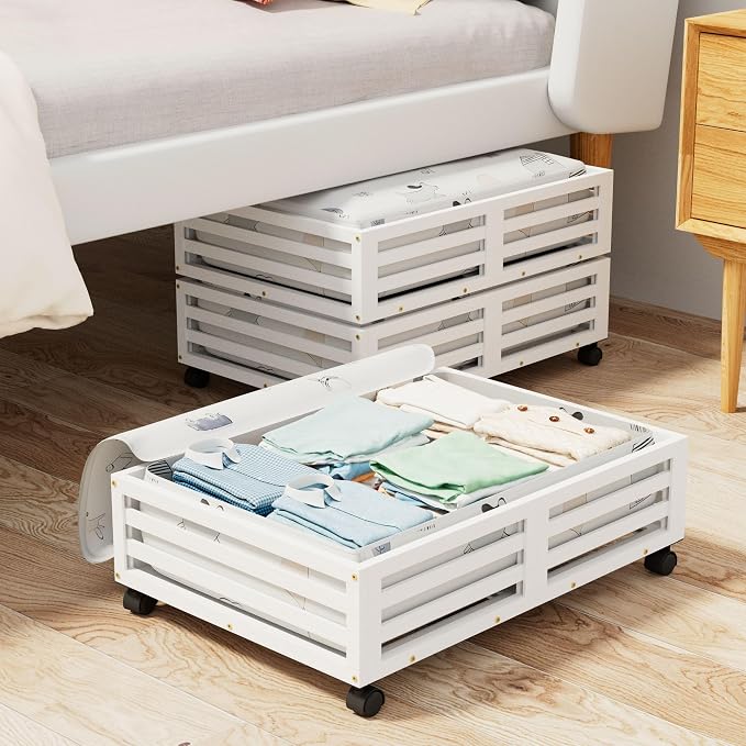 Bamboo Under Bed Storage Containers- Underbed Organizer by WISUCART