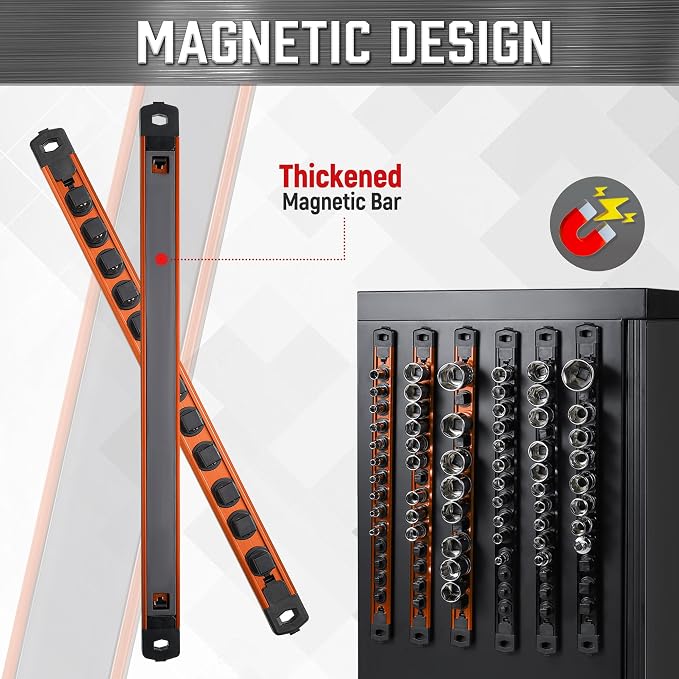 ALOANES 3-Piece Magnetic Socket Organizer, Heavy Duty Aluminum Socket Rails - Image 4