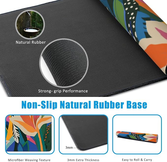 Colorful Tropical Floral Large Gaming Mouse Pad, Waterproof Desk Mat - Image 5