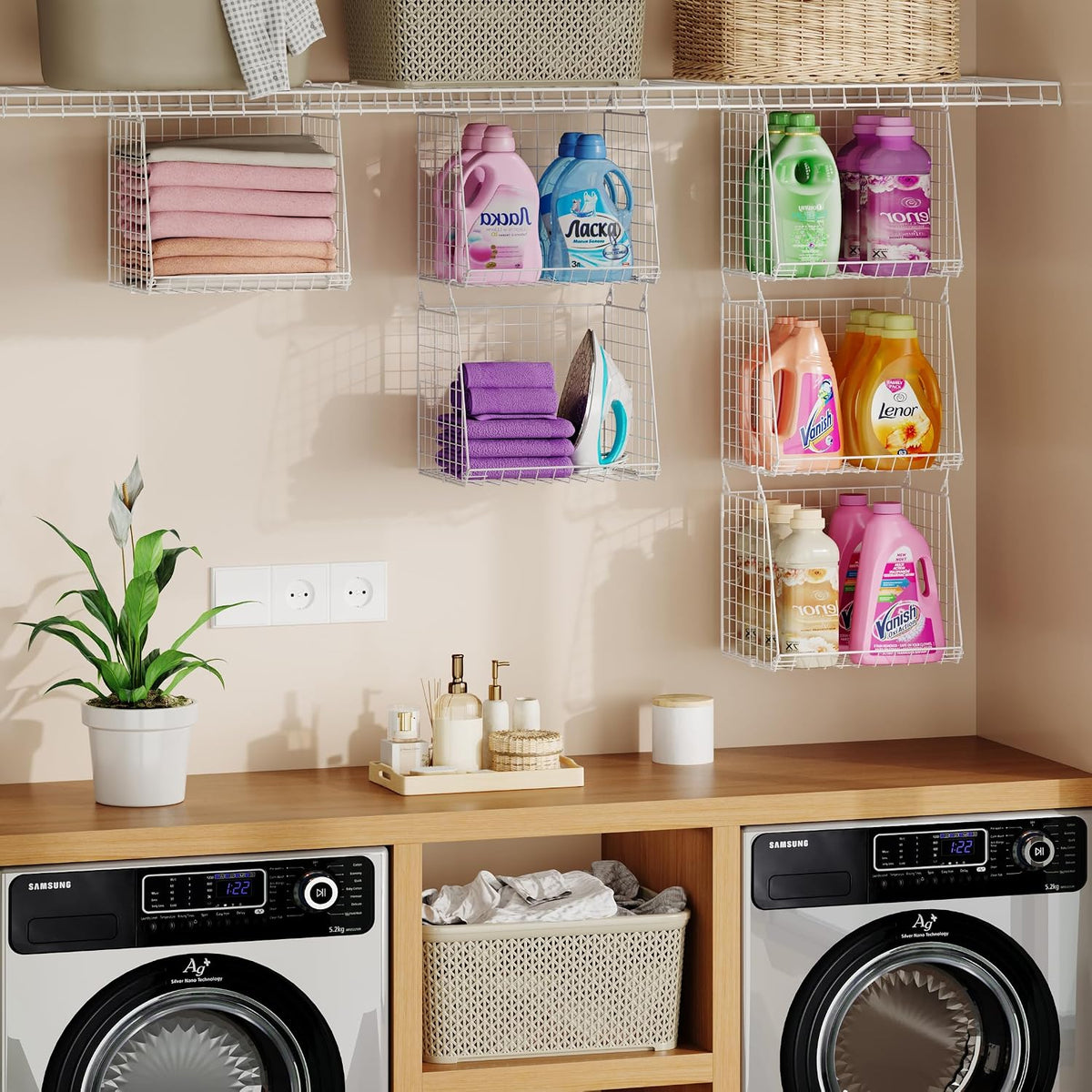 3-Pack Extra-Tall 13.6'' Hanging Laundry Basket Organizer, Foldable