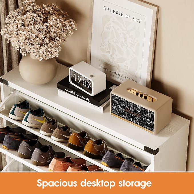 Shoe Cabinet with 3 Flip Drawers, Farmhouse Shoe Organizer Cabinet with Legs - Image 3