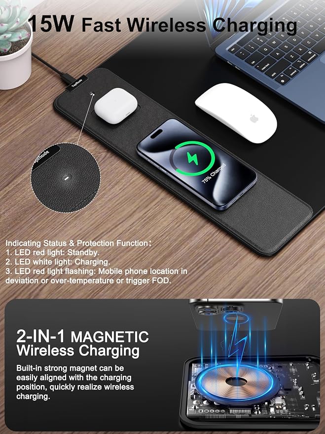 TopMade Wireless Charging Mouse Pad, Gaming Mousepad Home Office Large Desk Pad - Image 2