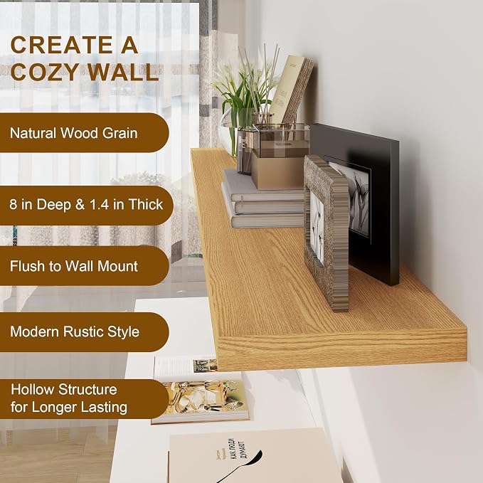 Fun Memories Floating Shelves, 8 Inch Deep Floating Shelves, Rustic Wood - Image 5