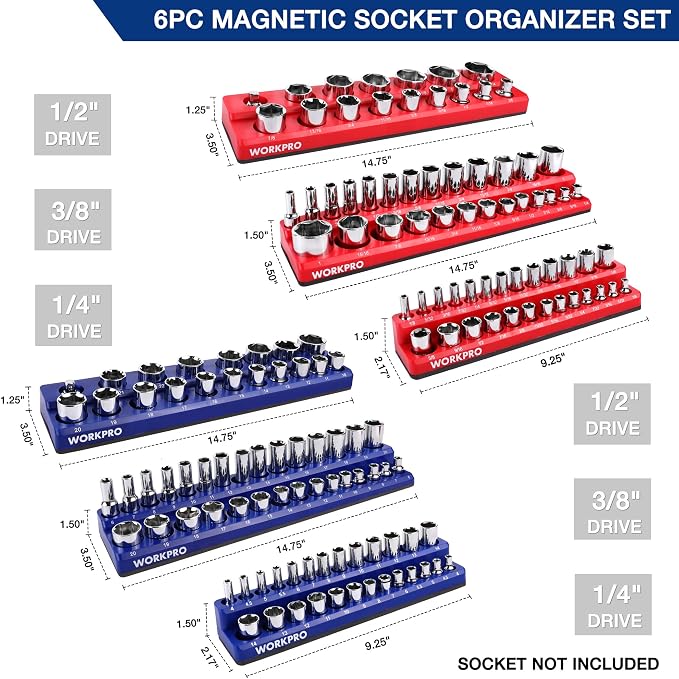WORKPRO Magnetic Socket Organizer Set, 6-Piece Socket Holder Set Includes 1/4" - Image 3