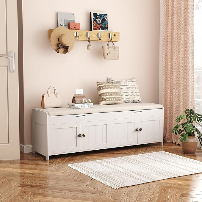 HOMEFORT 54.4" Shoe Bench with Lift Top Storage, Entryway Bench with Cushioned - Image 2