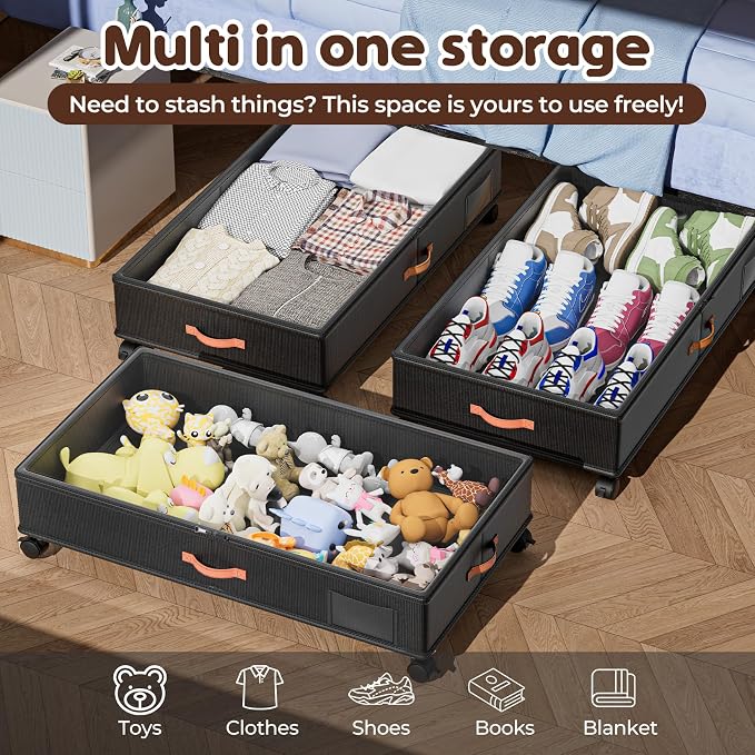 Under Bed Storage with Wheels 2-Pack, 60L Clear Lids & Labels, Rolling Storage - Image 3