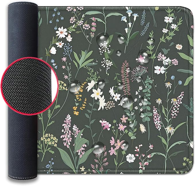 Green Plant Floral Mouse Pad, Large Flowers Mousepad Desk Pad - Image 7