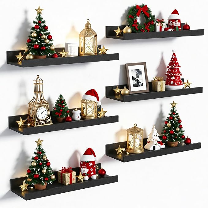 upsimples Floating Shelves for Wall, Wall Shelves for Decor Storage Set of 6 by upsimples