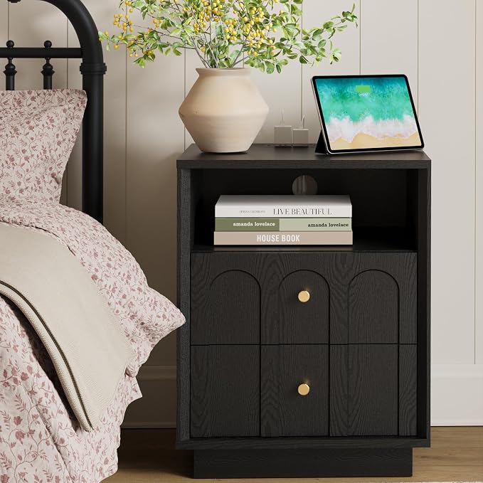 Nightstand Set of 2 with Charging Station, Mid Century Modern Nightstand with - Image 8