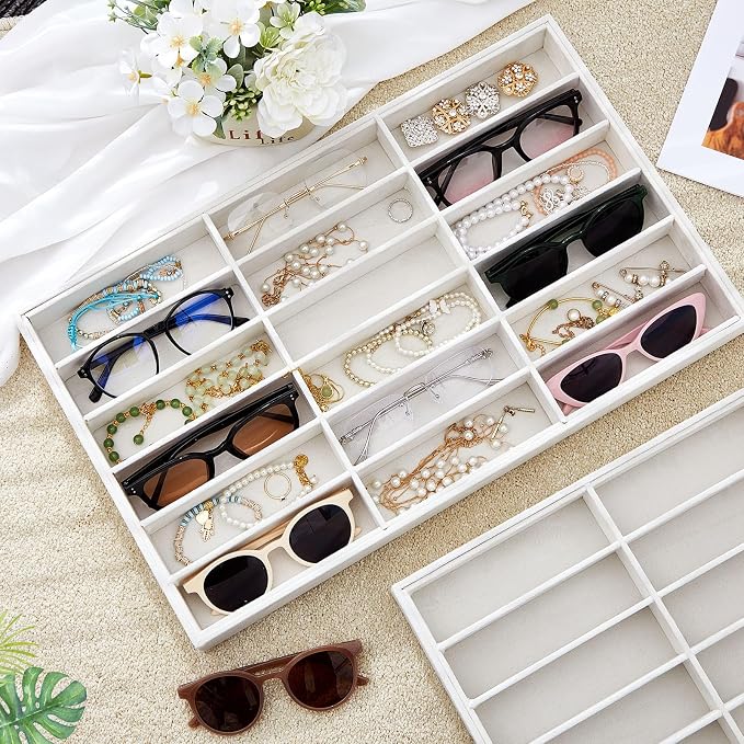 Amylove 2 Pcs Sunglass Organizer Trays Glasses Stackable Jewelry Trays Sunglass - Image 4