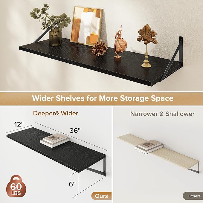 Deep Floating Shelves Wall Mounted, Living Room, Office - Image 3
