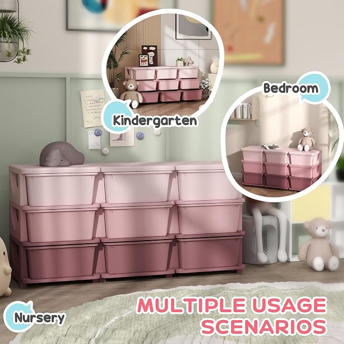 Qaba 3 Tier Kids Storage Unit, 9 Drawer Chest Toy Organizer Plastic Bins - Image 4