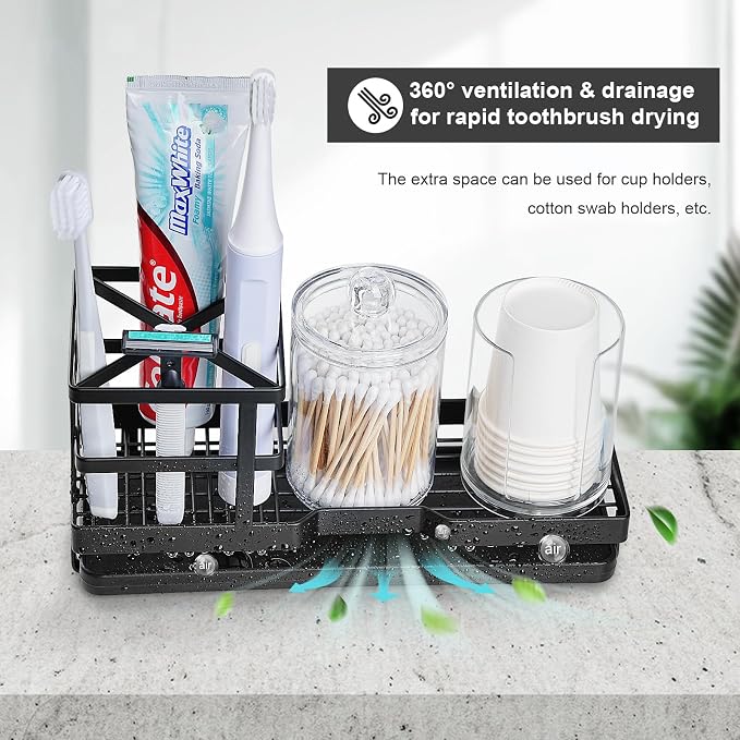 MYITYARD Toothbrush Holders for Bathrooms, Cotton Swabs & Cups Dispenser Set - Image 5