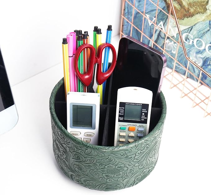 lizimandu Round Leather Art Supply Organizer, Remote Control Holder, 360 Degree - Image 6