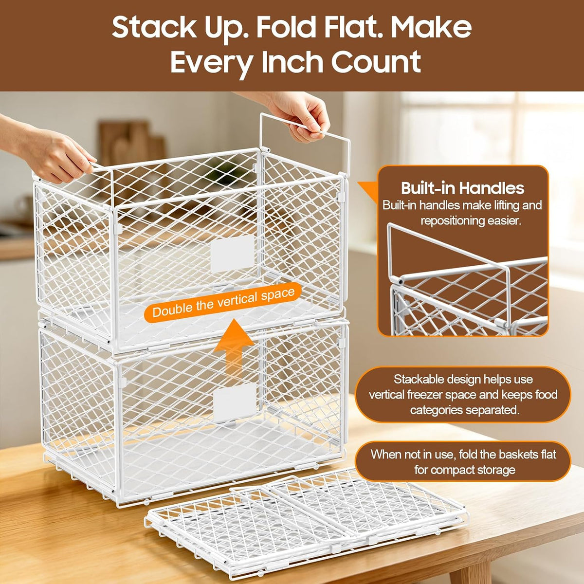 Large Freezer Organizer Bins for 5 to 9 Cu.Ft,Side-Net Leak-Proof
