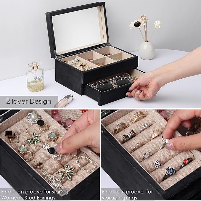 Meangood Jewelry Box Organizer for Women, 2 Layer Large Jewelry Storage Case - Image 4