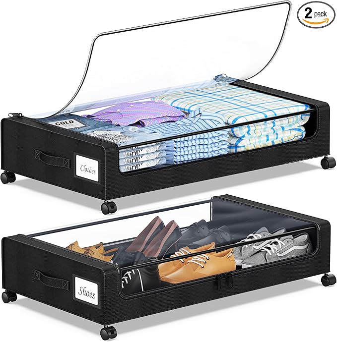 Under Bed Storage with Wheels, Underbed Storage Bins, XXL 60L Rolling Metal by YAASHEEN