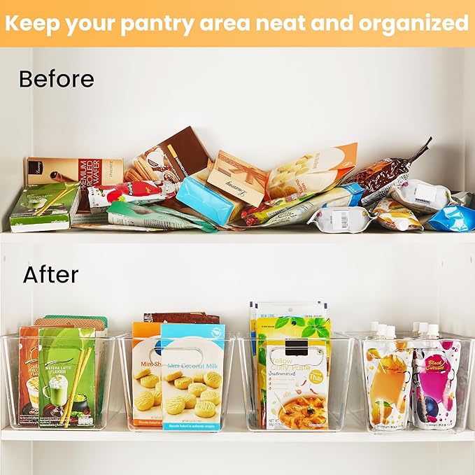 YIHONG Clear Plastic Storage Bins, 4 Pack Pantry Organizer Bins - Image 4