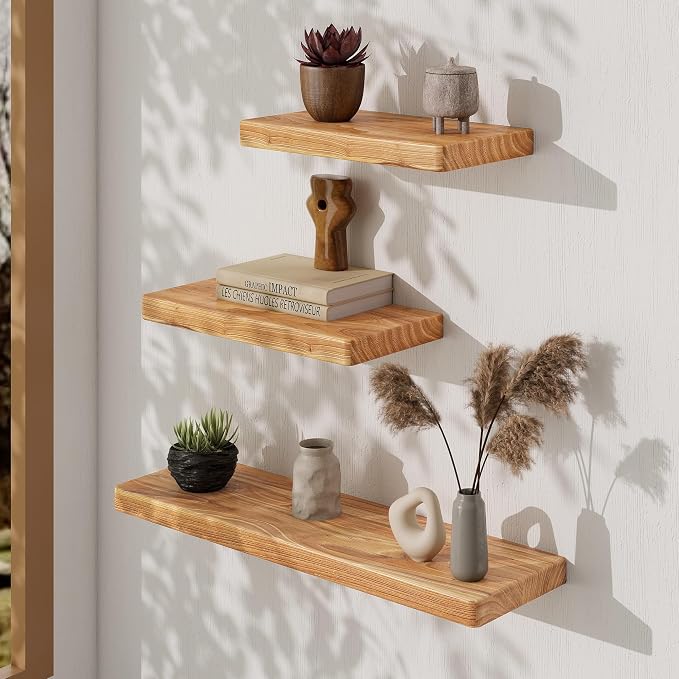 Fun Memories Rustic Solid Elm Wood Floating Shelves, 8 Inch Deep Wall Shelves - Image 6