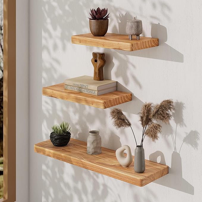 Floating Shelves 30" W x 8" D, Solid Elm Wood Shelves - Image 5