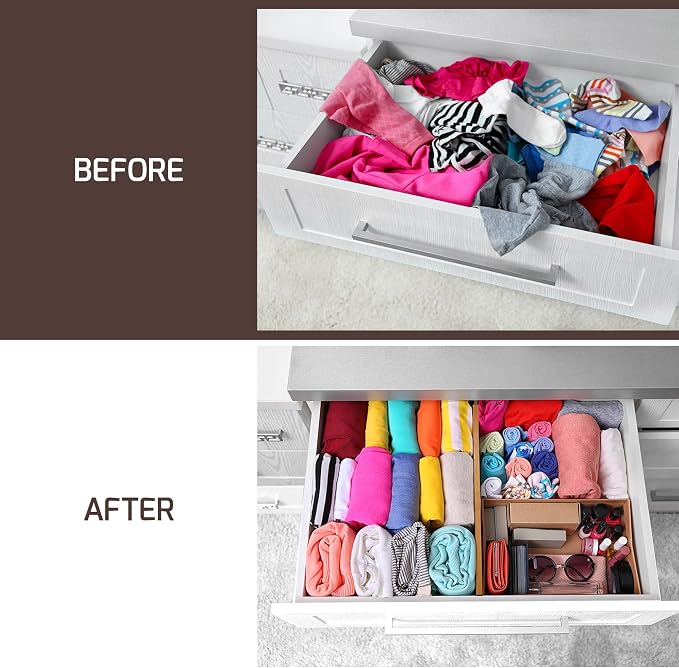 6 Pack Drawer Dividers 4 Inch High, 11”-17" Adjustable Bamboo Organizers Large - Image 3