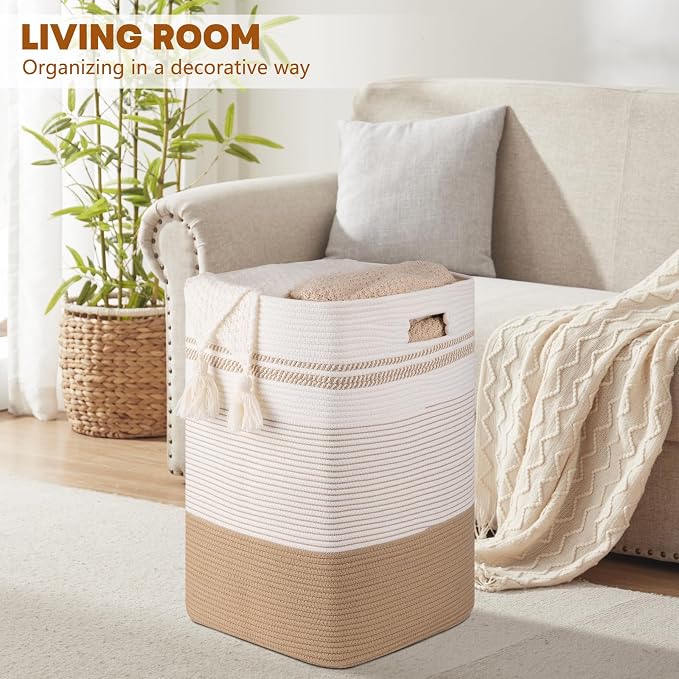 Laundry Hamper, Large Woven Rope Tall Laundry Basket - Image 5