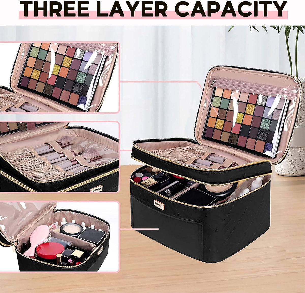 8.8L Double Layer Travel Makeup Bag Women, Large Cosmetic Case