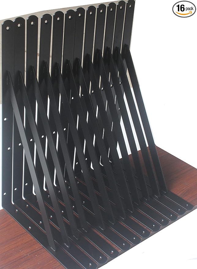 16 Pack L22 x H 12" Black Heavy Duty Shelf Brackets by MHMYDZ