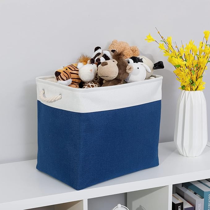 Bidtakay Large Canvas Organization Bins Set of 2 Navy Blue Rectangular Baskets - Image 5
